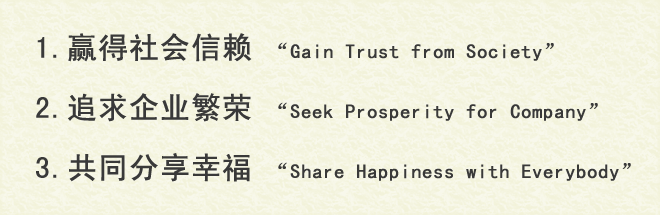 1. 赢得社会信赖 2. 追求企业繁荣 3. 共同分享幸福